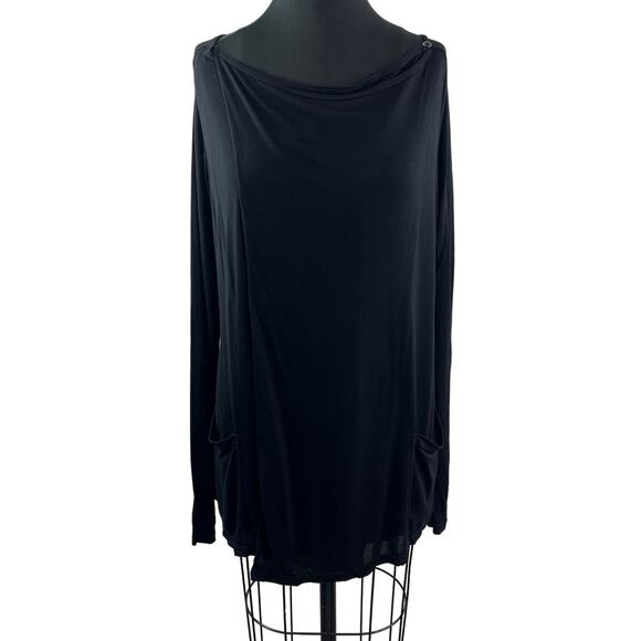 Hard Tail Black Top Boat Neck Asymmetrical Loose Fit Long Sleeve Size Medium M - Picture 1 of 8